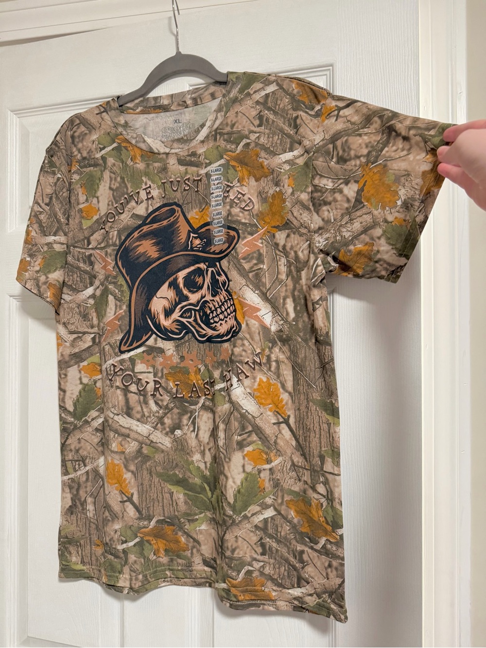 NEW Women’s Camo T-Shirt “You’ve Just Yeed Your Last Haw” - Country Humor- Large